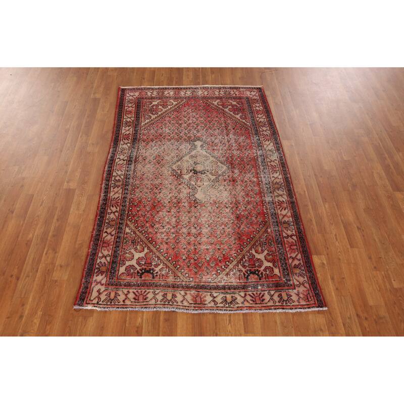 Hand Knotted Oriental 100% Wool Carpet Traditional Geometric Red Botemir Area Rug - 6' 7'' X 4' 2''