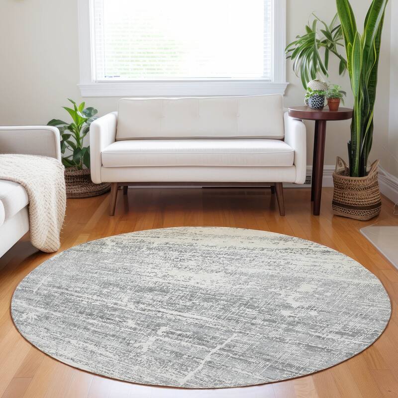 Premium Washable Super Soft Modern Solid Mayfield Rug - Silver - 8' x 8' - Round