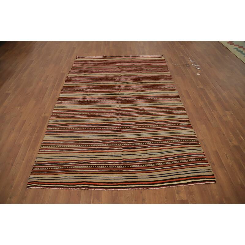 Hand Woven Oriental 100% Wool Carpet Southwestern Geometric Multi-Colored Kilim Area Rug - 8' 0'' X 5' 2''