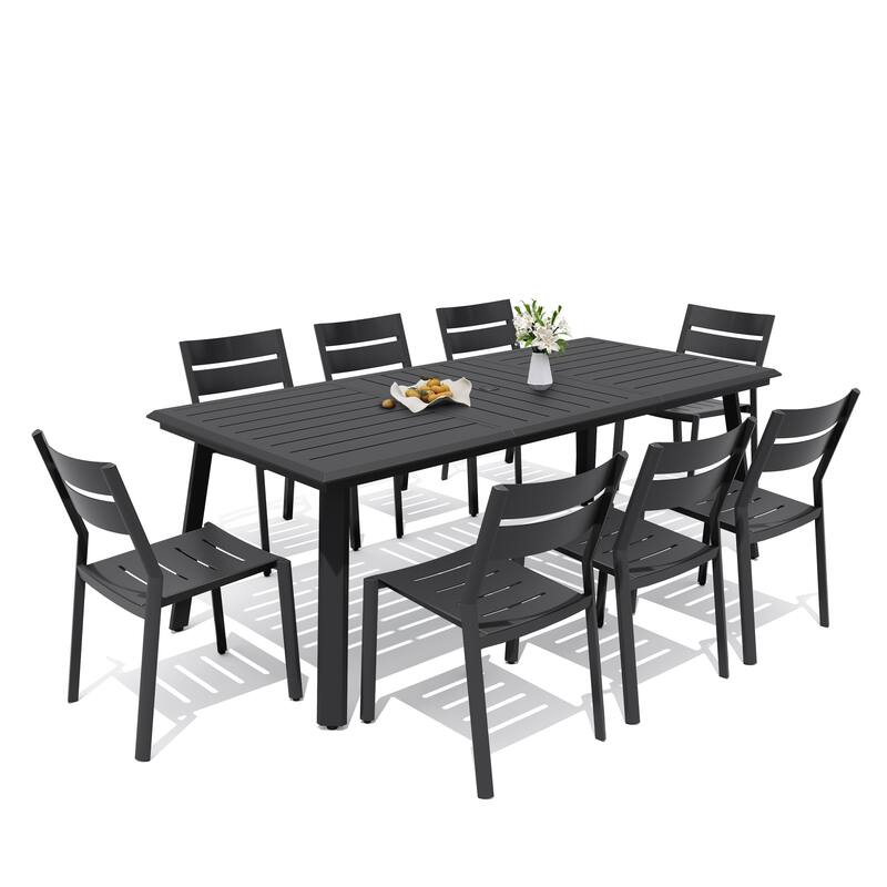 7/9/11/13-Piece Patio Dining Set Outdoor All-Weather Aluminum Dining Table with Umbrella Hole and Stackable Chairs