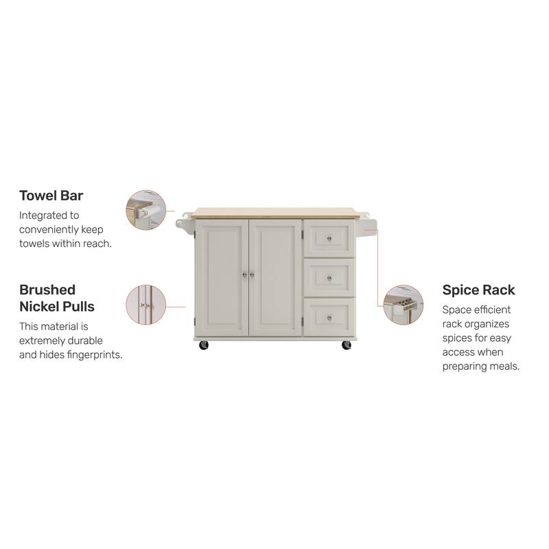 3-Drawer Drop Leaf Kitchen Cart with Wood Top by Homestyles