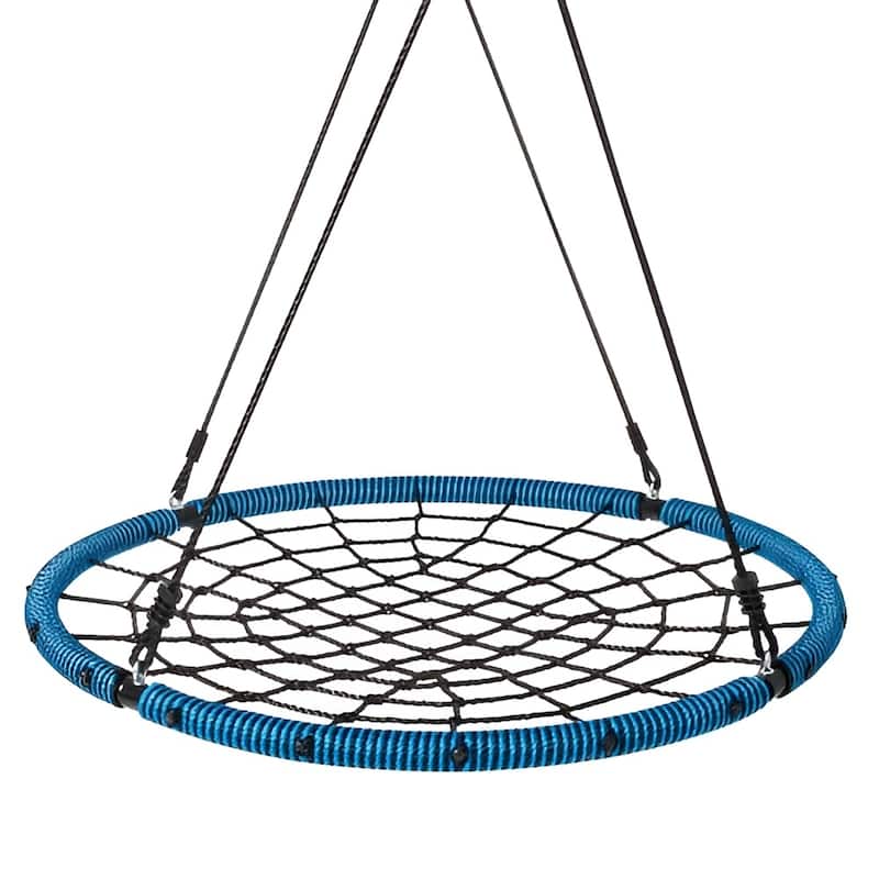 Blue Black Braided Rope Spider Web Swing, 750lb Round Tree Seat for Kids - 40" L x 1.8" H - Blue-Black