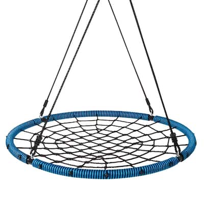 Blue Black Braided Rope Spider Web Swing, 750lb Round Tree Seat for Kids - 40" L x 1.8" H