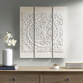 Madison Park Mandala Triptych 3-Piece Dimensional Resin Canvas Carved Medallion Wooden Wall Art Set