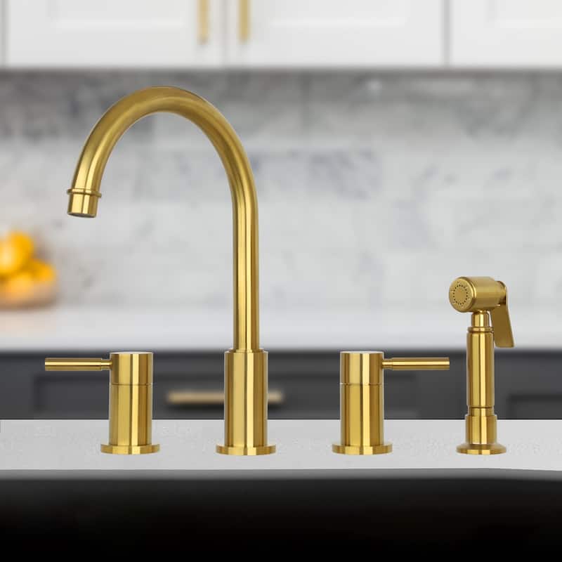 Two-Handles Widespread Kitchen Faucet with Side Sprayer- Brushed Gold - Brushed Gold