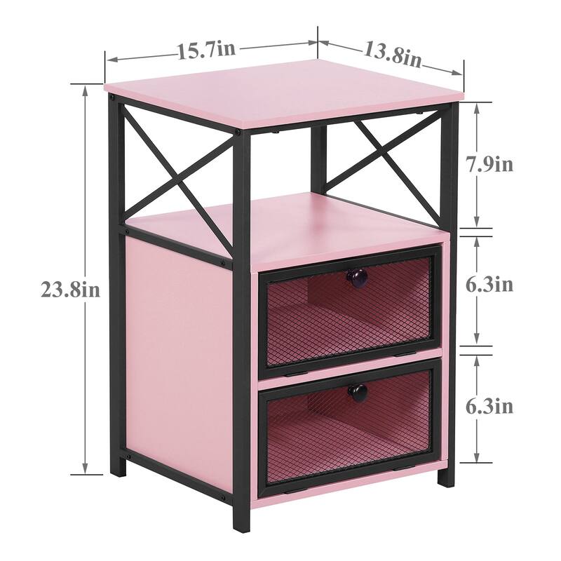 VECELO Modern End Table with 3-tier Storage Shelves, Nightstands with Charging Station(Nightstand Set of 2)