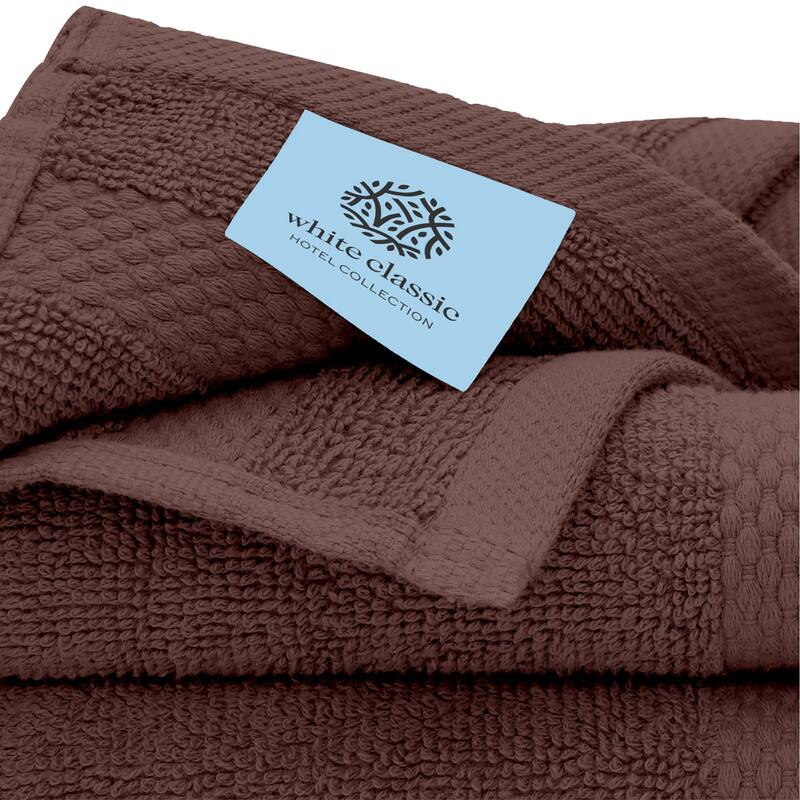 White Classic Luxury Cotton 8Pc Multi Size Towel Set [2 Bath Towels, 2 Hand Towels, 4 Washcloths]