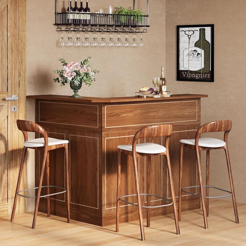 L-Shaped Bar Cabinet, 4-Tier Corner Bar Unit with Stemware Racks