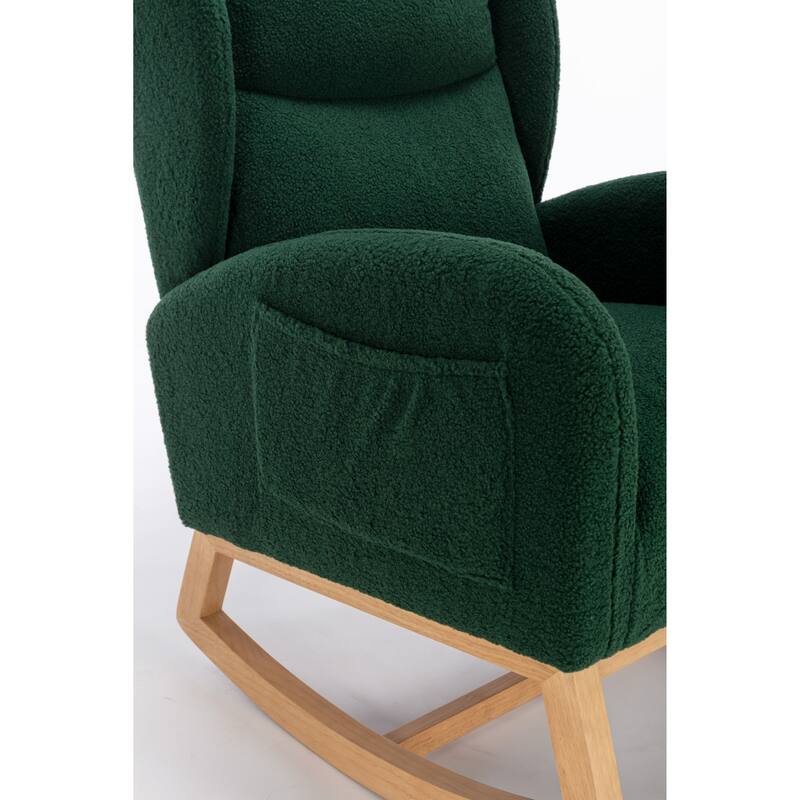 Rocking Chair Nursery, Modern Upholstered Glider Rocker with Side Pocket, High Backrest Accent Armchair for Living Room
