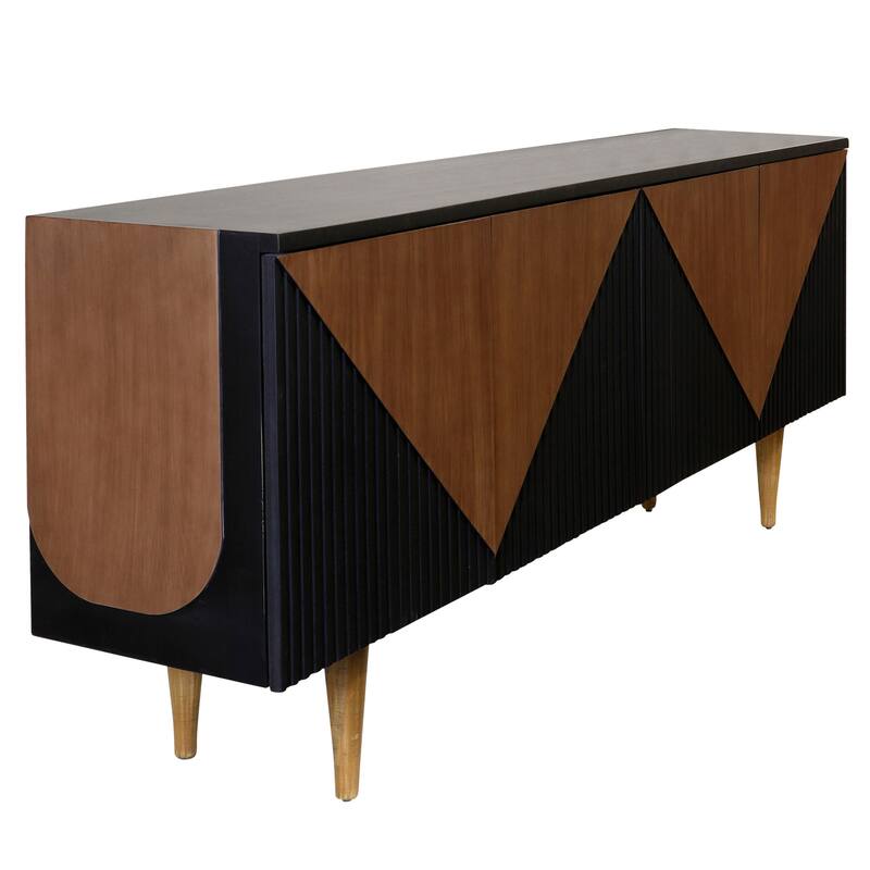 StyleCraft Mid Century Geo 4-Door Texturized Console - Black, Oak
