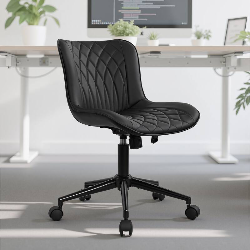 Javlergo Black Armless Office Chair with PU Leather Task Chair with Adjustable Height and Tilt Tension for Home Office Study - Black