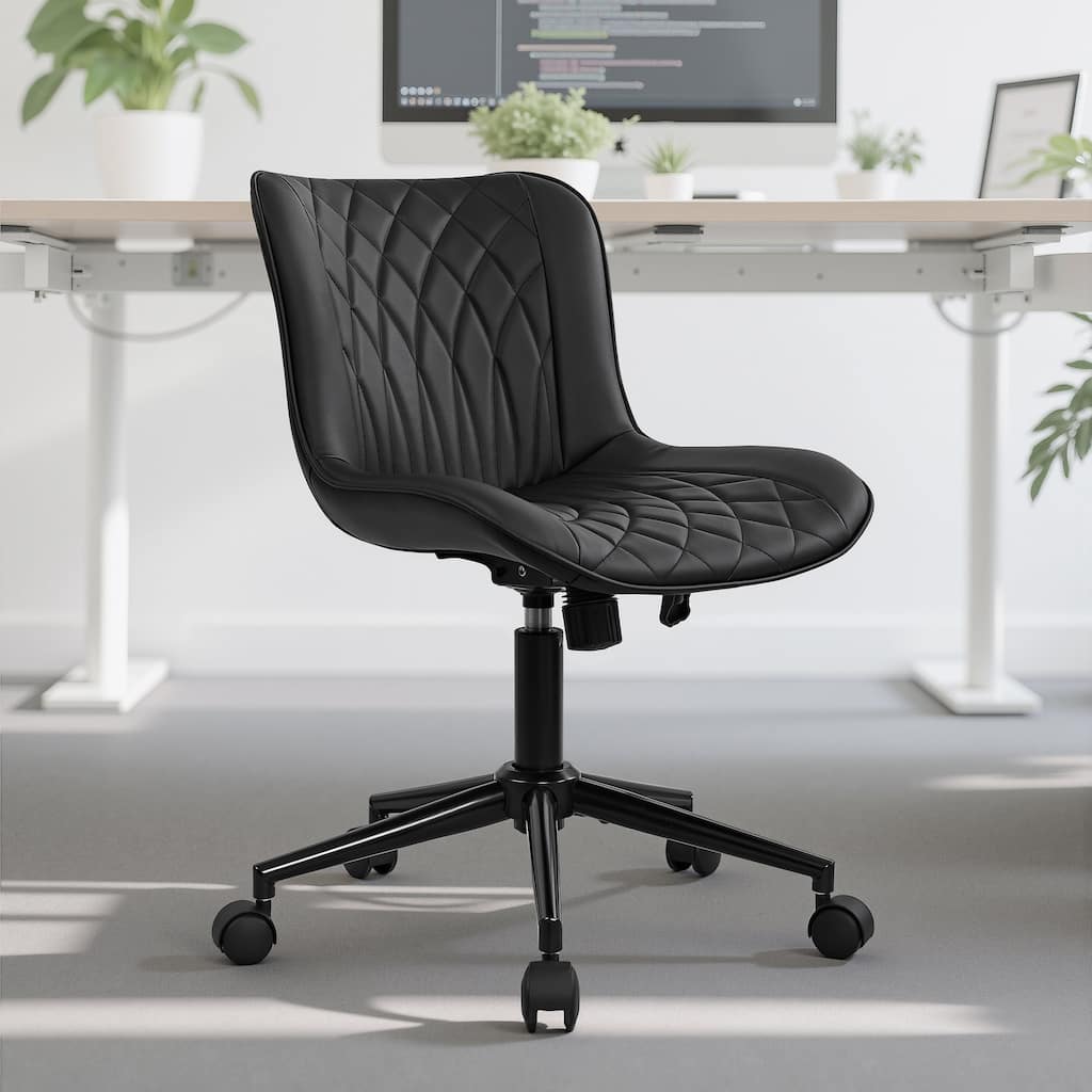 Javlergo Black Armless Office Chair with PU Leather Task Chair with Adjustable Height and Tilt Tension for Home Office Study