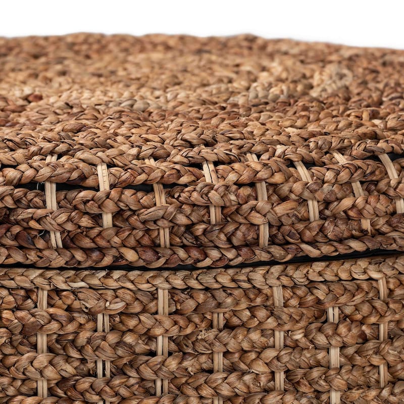 Bailey Handwoven Seagrass Storage Ottoman with Lift-Top - Rustic Wicker Trunk or Footrest for Living Room or Entryway