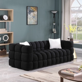 Black Modern Cloud Sofa Couch with Plastic Legs Upholstered Tufted 3 ...