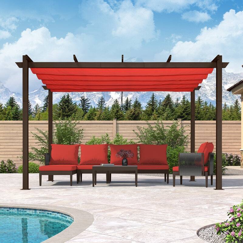 PURPLE LEAF Outdoor Retractable Bronze Metal Pergola w Canopy for Beach Deck Gazebo