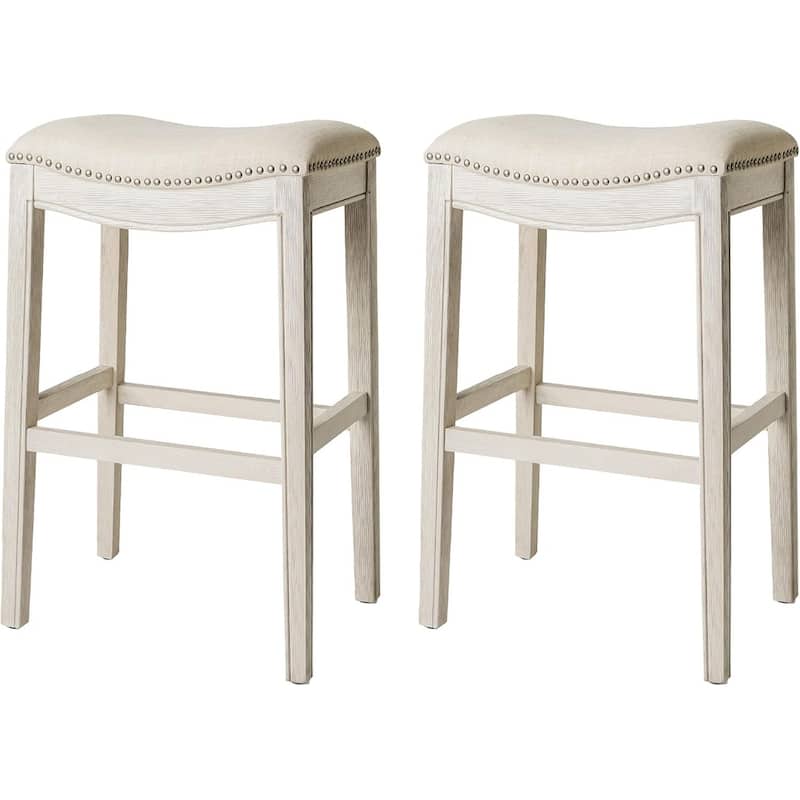 Maven Lane 31" Adrien Saddle Kitchen Bar Height Stool - N/A - Set of 2 - White Oak