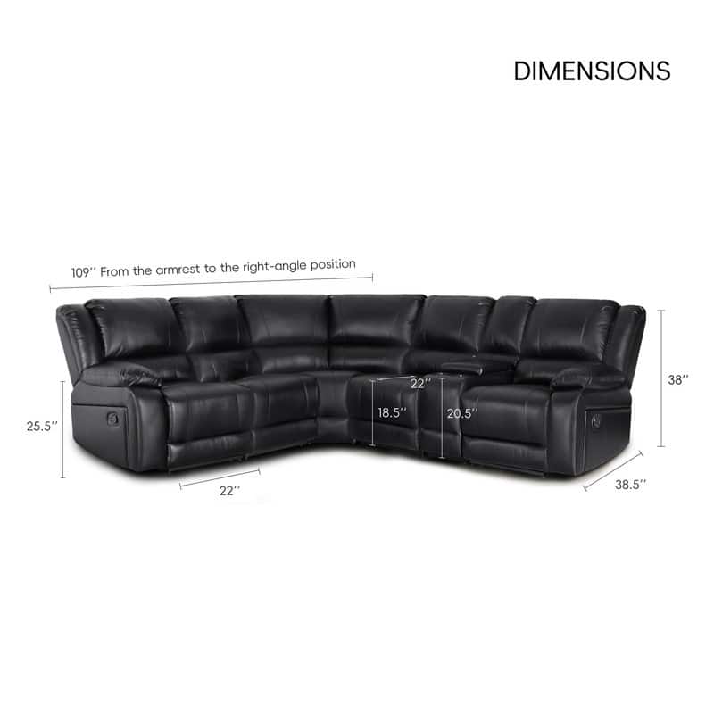 6PCS, 2 Manual Recliners, Faux Leather Reclining Sectional with Center Console