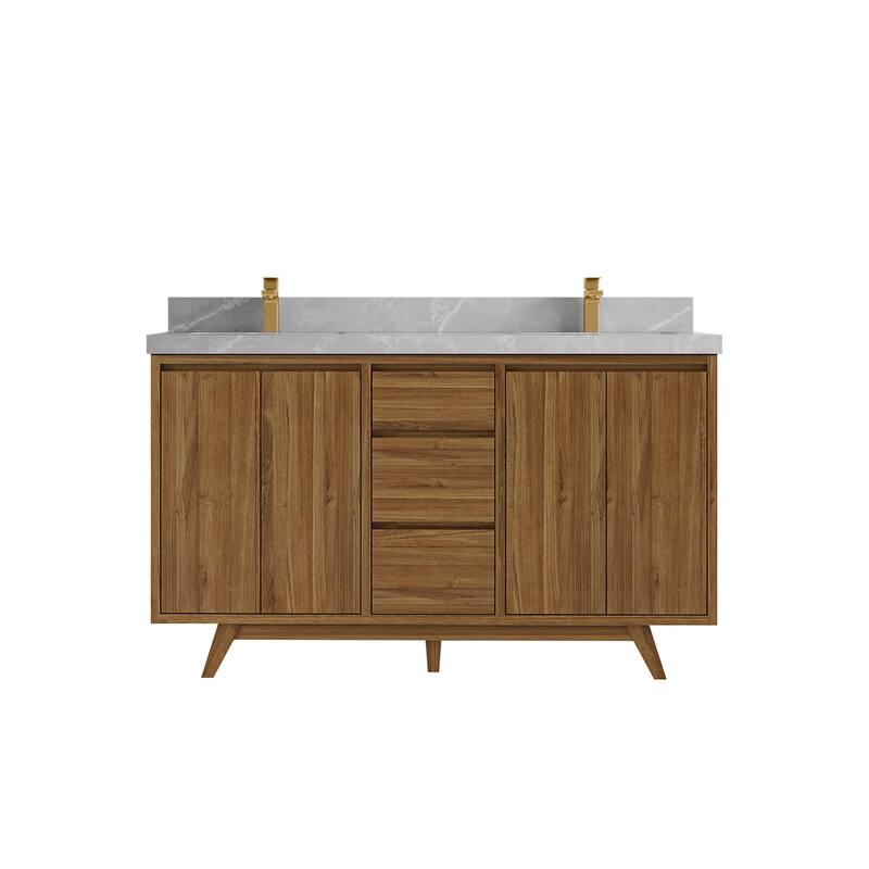 Willow Collections 60 in. W x 22 in. D Madison Teak Double Sink Bathroom Vanity with Countertop
