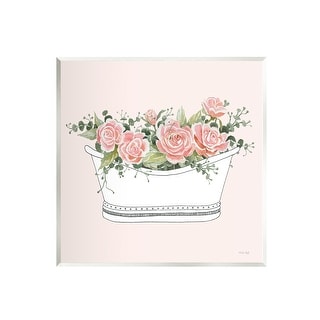 Stupell Pink Rose Blossoms Casual Bathroom Bathtub Planter Wood Wall ...