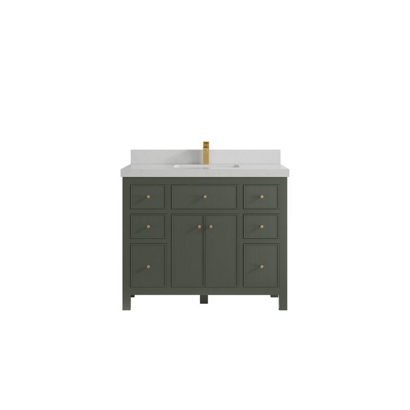 Willow Collections 42 in W x 22 in D Sonoma Free Standing Reeded Single Sink Bathroom Vanity with Countertop - 2" Carrara Quartz - Pewter Green