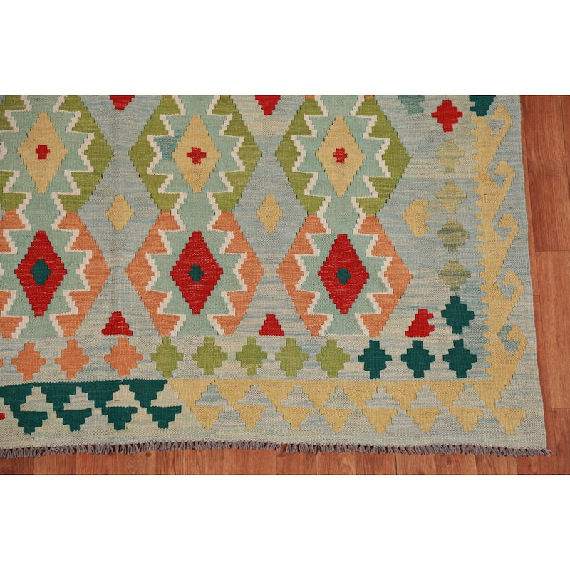 Hand Woven Oriental 100% Wool Carpet Southwestern Geometric Multi-Colored Kilim Area Rug - 8' 1'' X 5' 1''