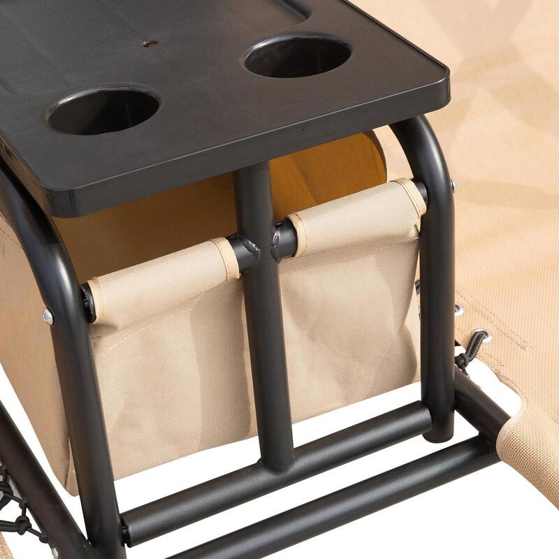2-Seater Porch Swing with Pivot Table, Cup Holder, Adjustable Canopy