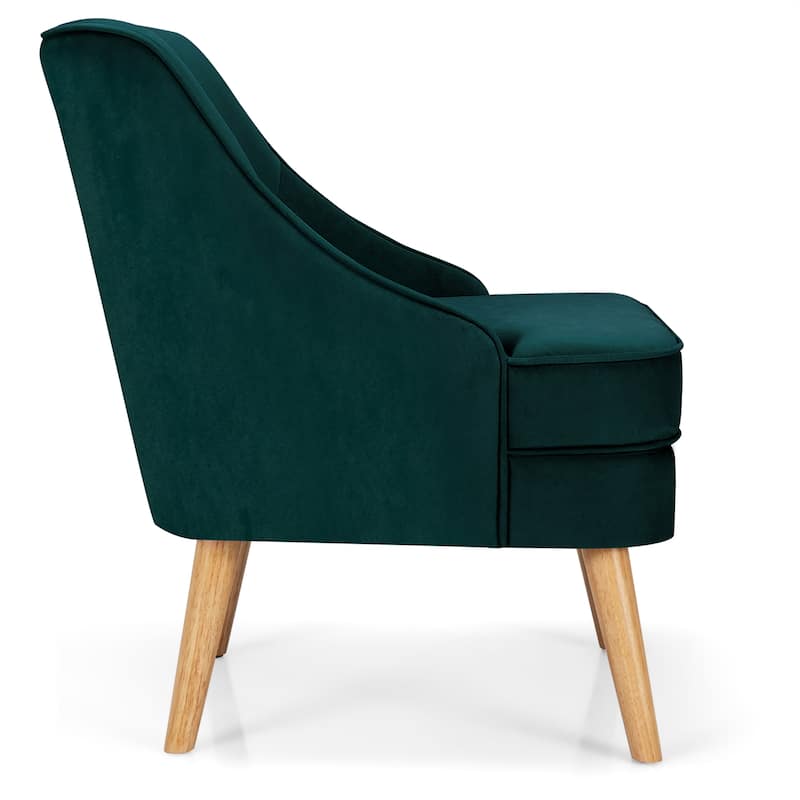 Costway Accent Chair Velvet Upholstered Single Sofa with Rubber Wood - 27'' x 25'' x 30''