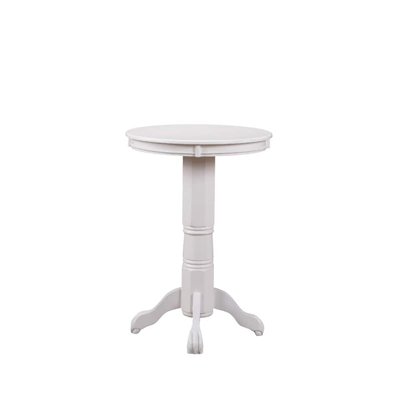 Ava 42 Inch Wood Pub Bar Table, Molded Trim, Carved Pedestal, White