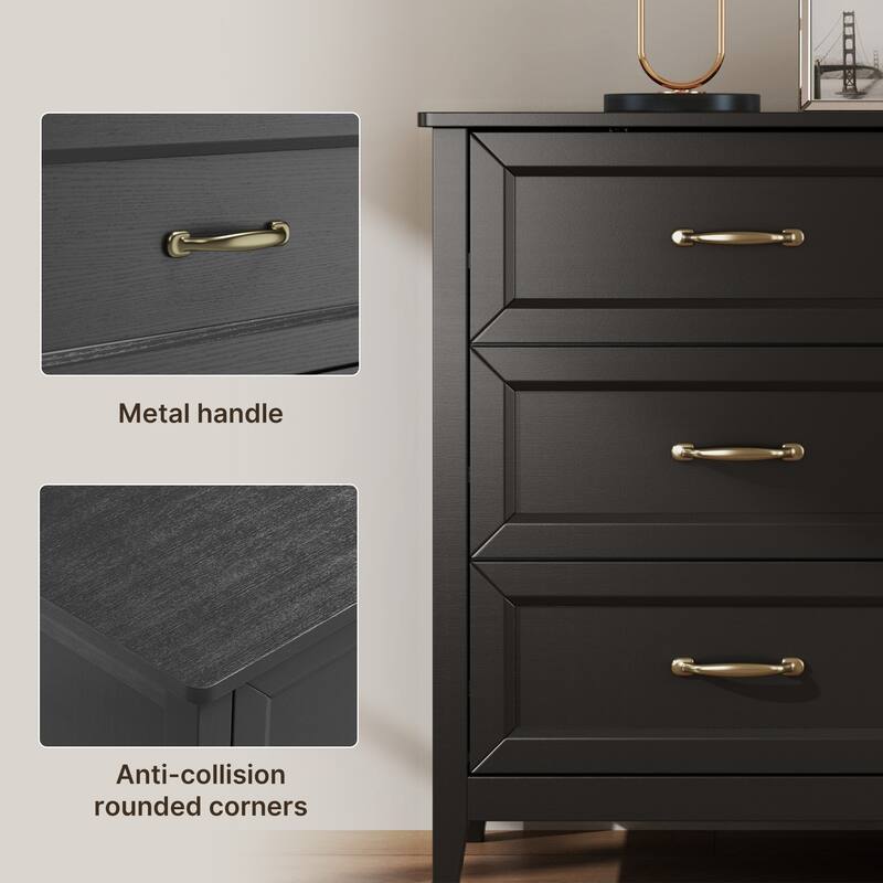 43.3" W 6 Drawer Dresser, Wood Storage Closet Dressers Chest of Drawers for Bedroom