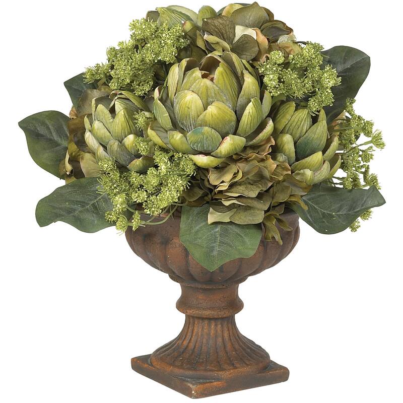 14" Artichoke Centerpiece Silk Artificial Flower Arrangement in Urn