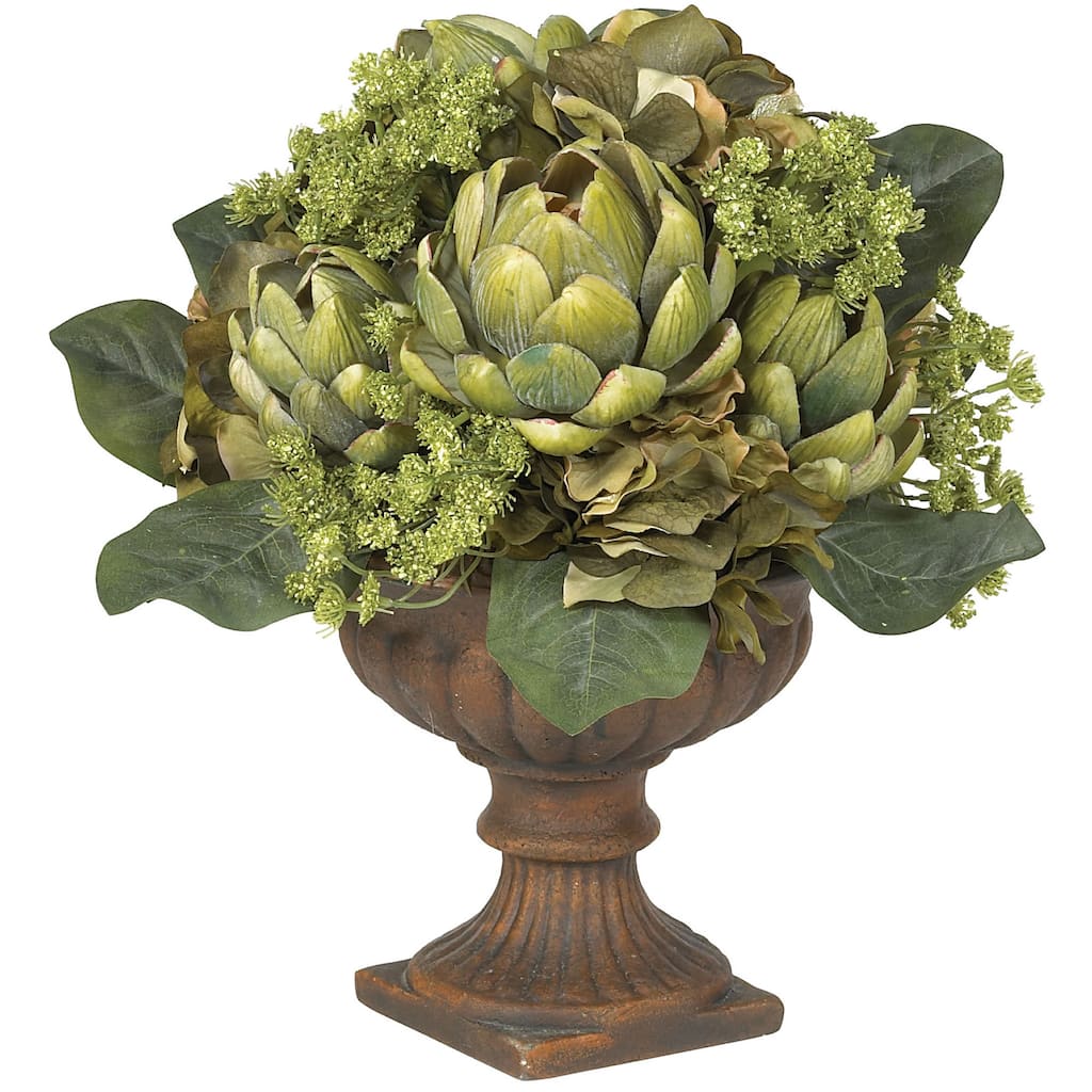 14" Artichoke Centerpiece Silk Artificial Flower Arrangement in Urn