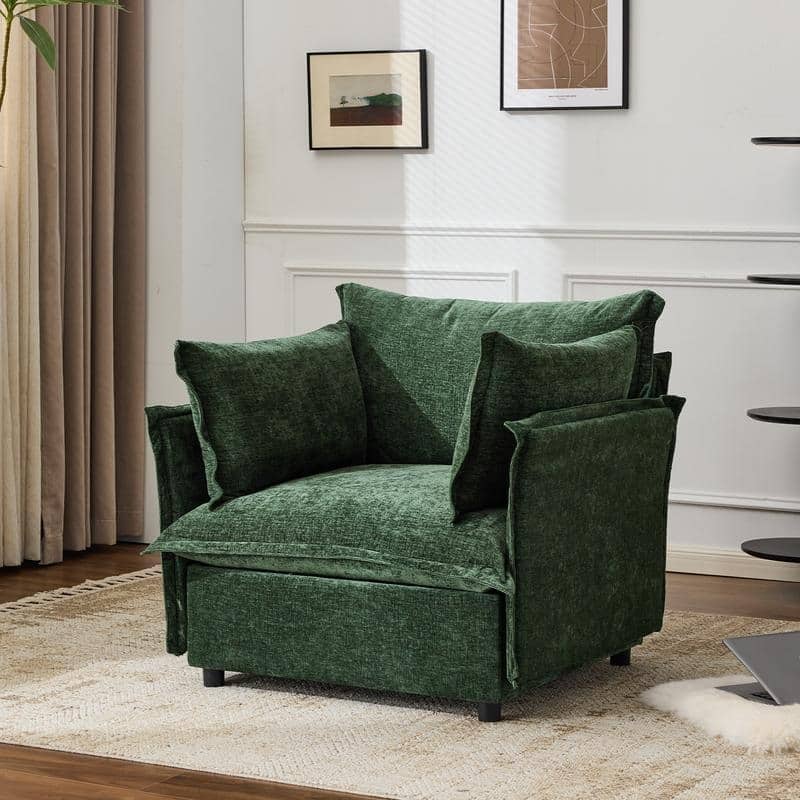 Chenille Upholstered Skirted Arm Chair Accent Chair With Thin Arms For Living Room