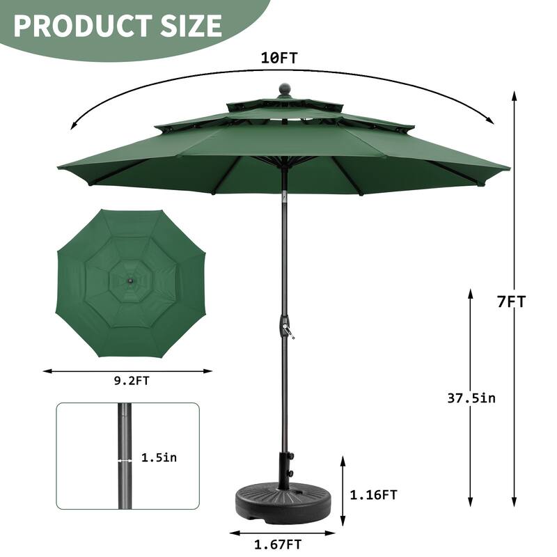 Ainfox 10 ft Patio Umbrella with Base 3 Tiers Outdoor Market Umbrella