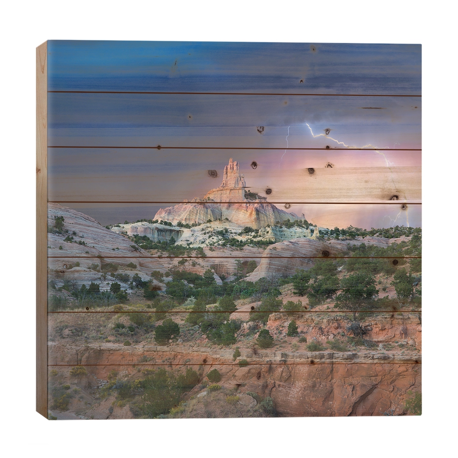 Lightning At Church Rock, Red Rock State Park, New Mexico Print On Wood by Tim Fitzharris - Multi-Color