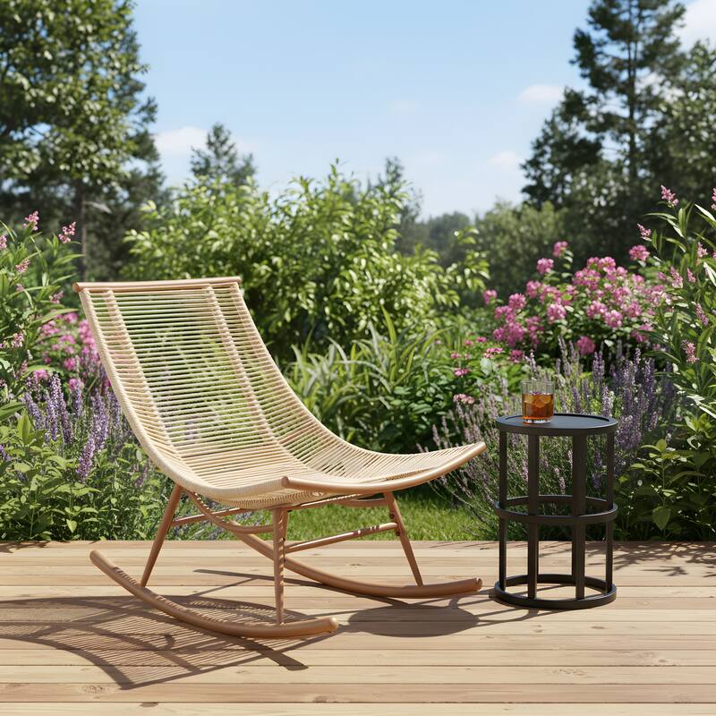Christopher Knight Home - Altea Smooth Arc Back Outdoor Rocking Chair Set with Cushions and Ceramic Tile Side Table
