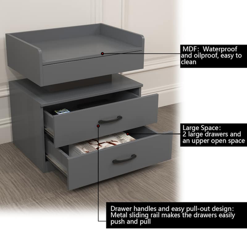 1 Set Nightstand with Adjustable LED Strip Light, 2-Drawers, Large Storage Space