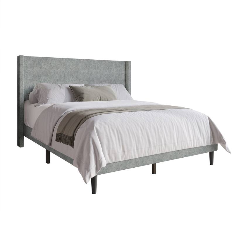 Clayfell Bangor Upholstered Wingback Platform Bed, Linen, No Box Spring Required