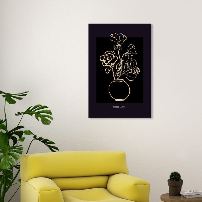 Wynwood Studio Canvas Floral and Botanical Simple lines Flowers Black and Eggshell Modern & Contemporary Wall Art Canvas Print - 20 x 30