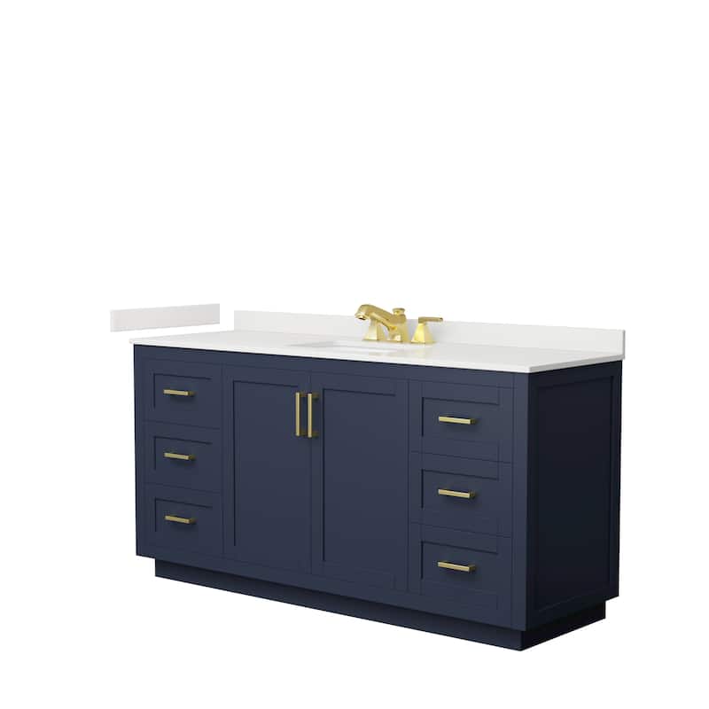 Miranda 66-inch Single Vanity, Quartz Top - Dark Blue, Gold Trim, White Quartz Top