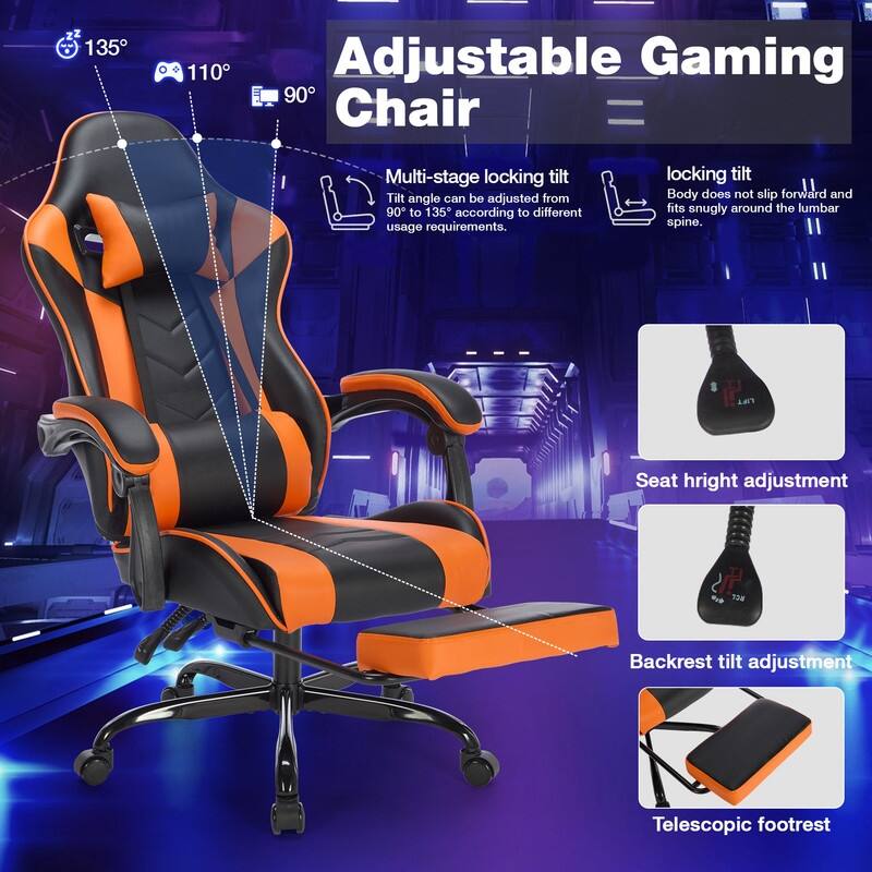 Adults with Footrest Swivel Video Game Chair