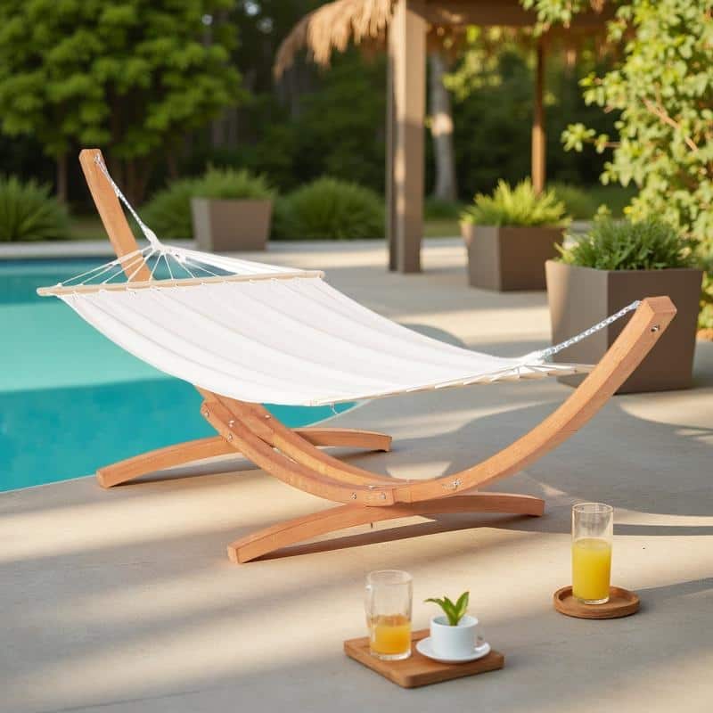 Cotton Hammock with Wooden Stand and Extra-Large 330lb Capacity Boho Outdoor/Indoor Bed
