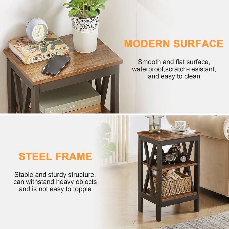 VECELO Modern End Tables with 3-Tier Open Storage Shelves X-Shaped Side Sofa Side Tables and Nightstands