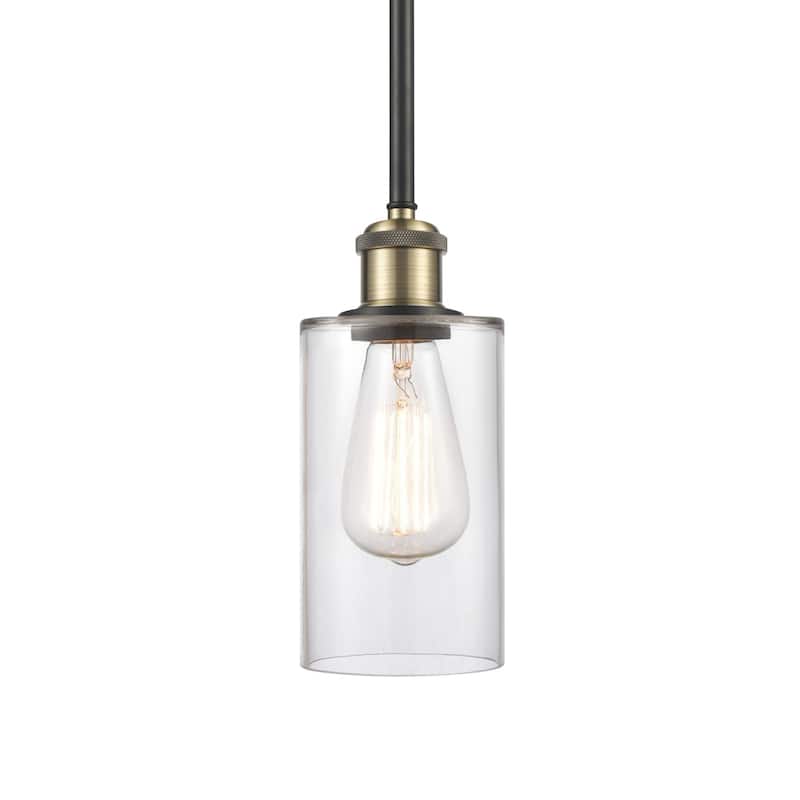 Innovations Lighting 516-1S-10-4 Clymer Pendant Clymer 4" Wide Mini - Clear / Black Antique Brass