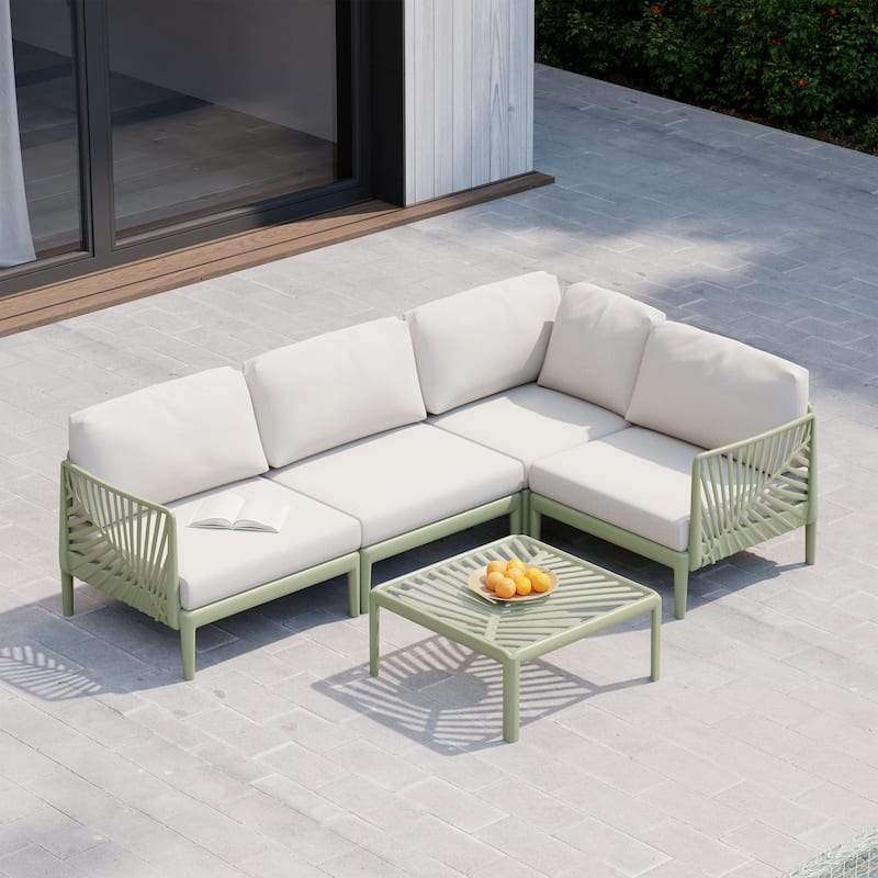 Frond and Form 4-Person Outdoor Patio Sectional with Cushions