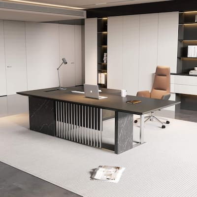Large L Shaped Executive Desk with Power Outlet Wireless Charging
