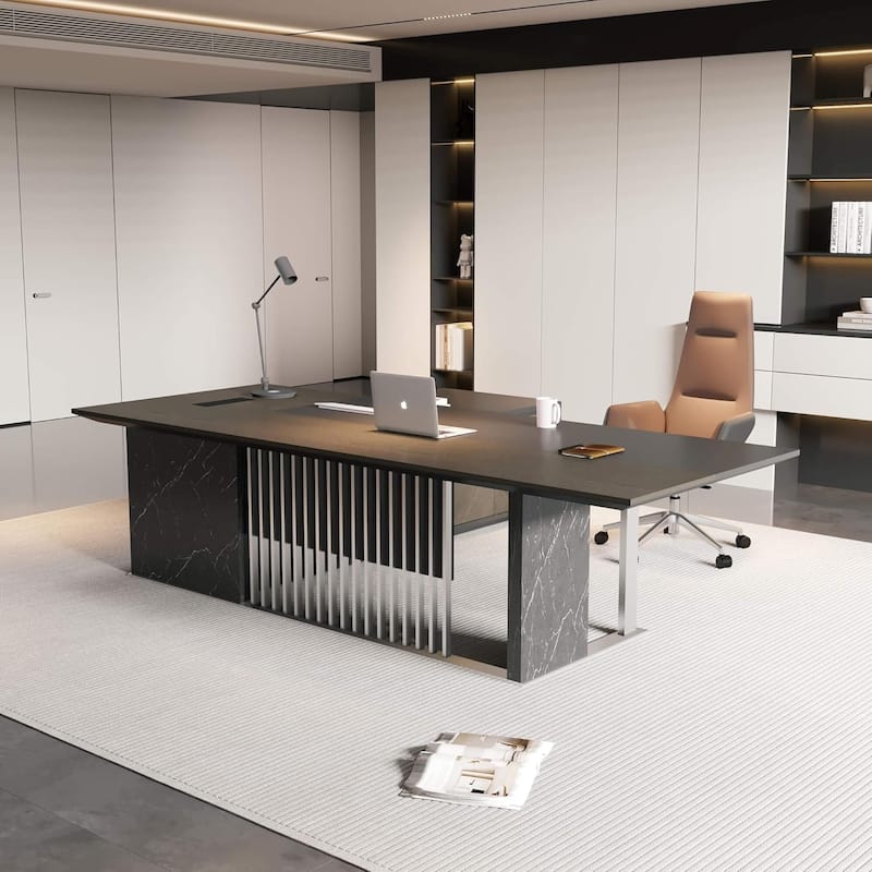 WESOME 86.6inch Large L Shaped Executive Desk with Power Outlet Wireless Charging