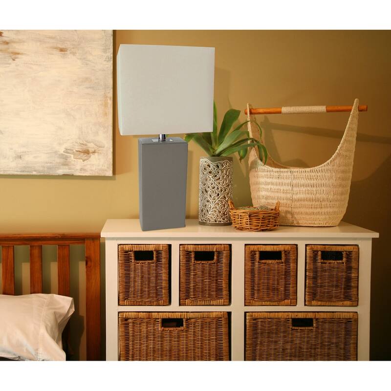 Elegant Designs 21" Modern Leather Wrapped Table Lamp, With LED Bulb