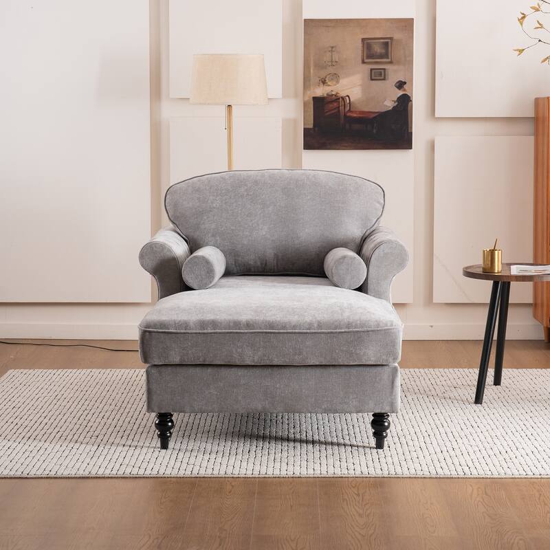 Oversized Chaise Lounge Chenille Chair Indoor Single Sofa with Wide Seat Design Suitable for Living Room Bedroom - Light Gray