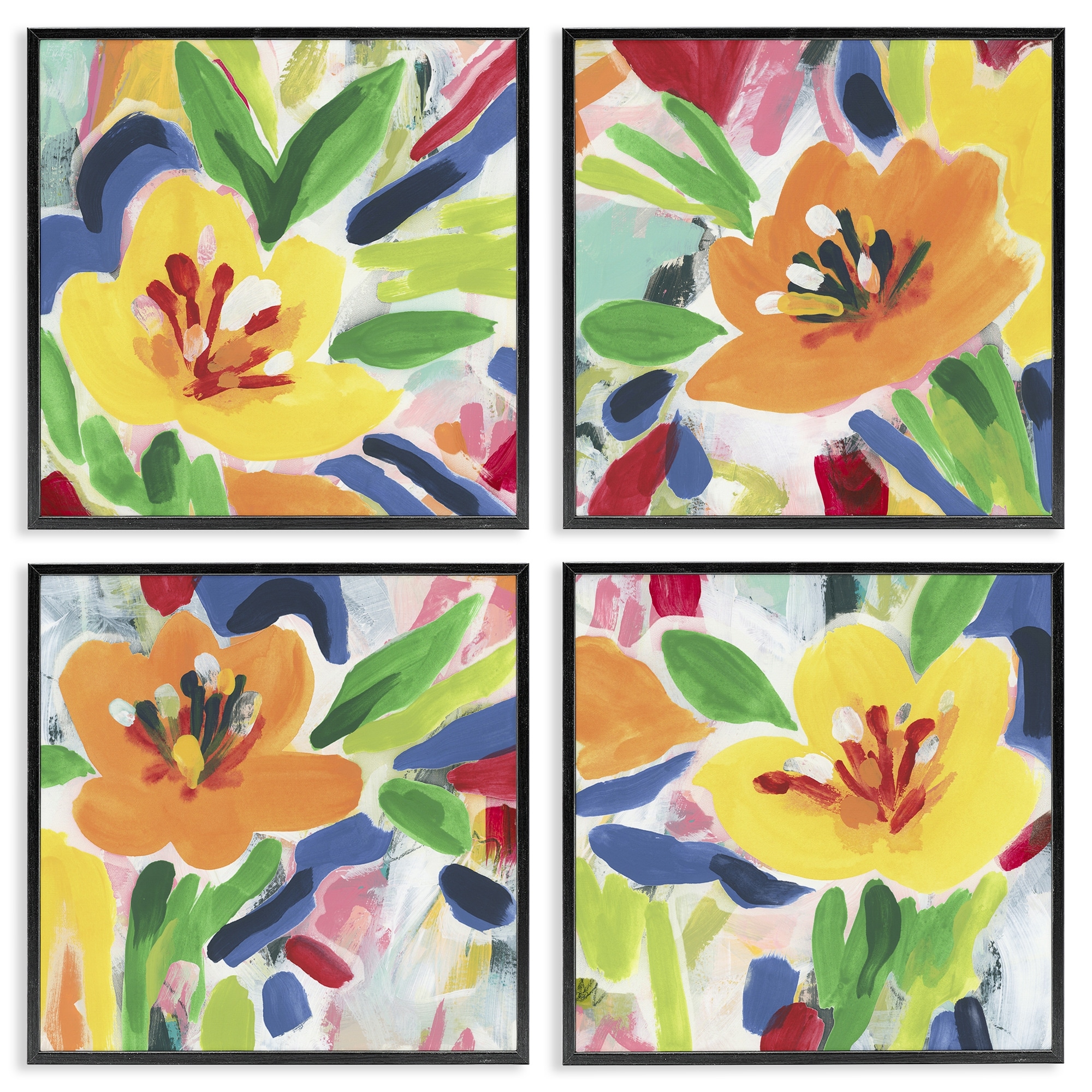 Stupell Fresh Vivid Blossoms Framed Giclee Art Design By June Erica Vess (Set of 4)
