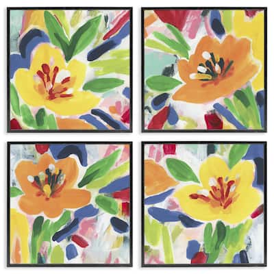 Stupell Fresh Vivid Blossoms Framed Giclee Art Design By June Erica Vess (Set of 4)